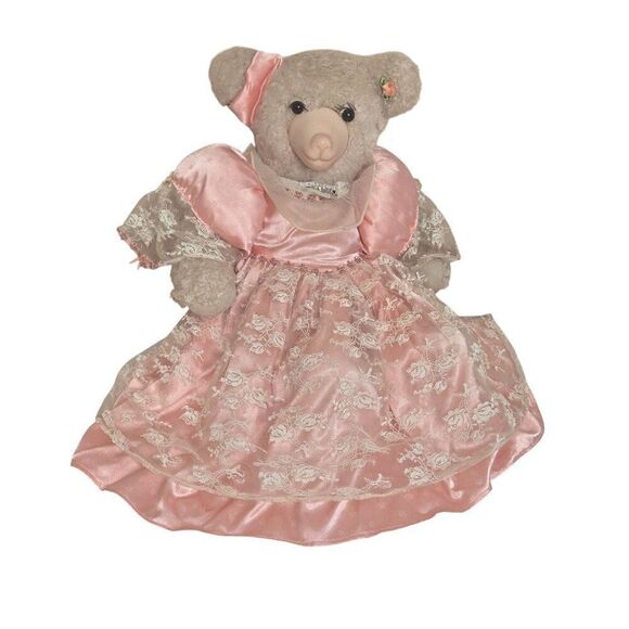 Vintage 80s Rosenbear Teddy Bear Pink Dress Articulated Large Artist Signed TLC - Picture 1 of 14